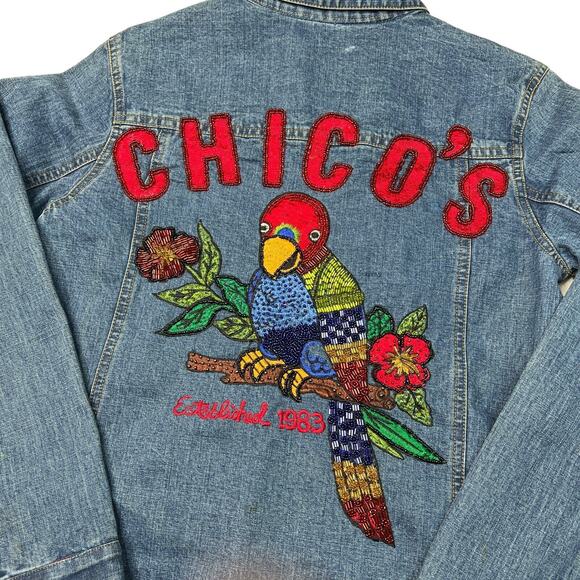 Chico's VTG Y2K Beaded Parrot Embellished Denim Zip Up Jacket FLAW 0 Small/4 - Picture 4 of 6